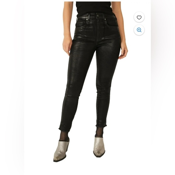 We the Free Phoenix Coated Skinny Jeans in Liquid Black SZ 25 - Picture 3 of 11